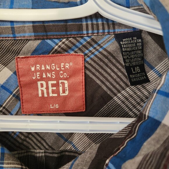 Wrangler Western Plaid Snap Shirt - Black Snaps - Size L - Picture 2 of 5